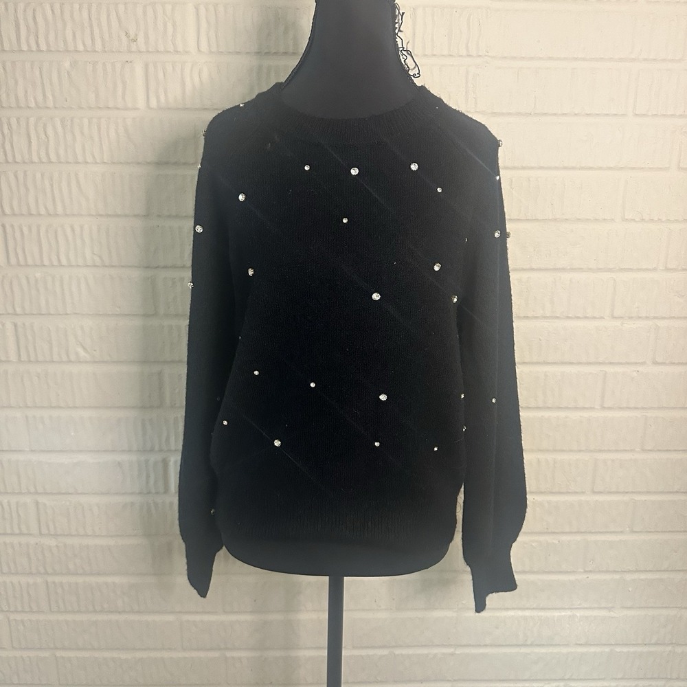 NWT Draper James All Over Embellished Sweater Black Rhinestone Sz S Holiday